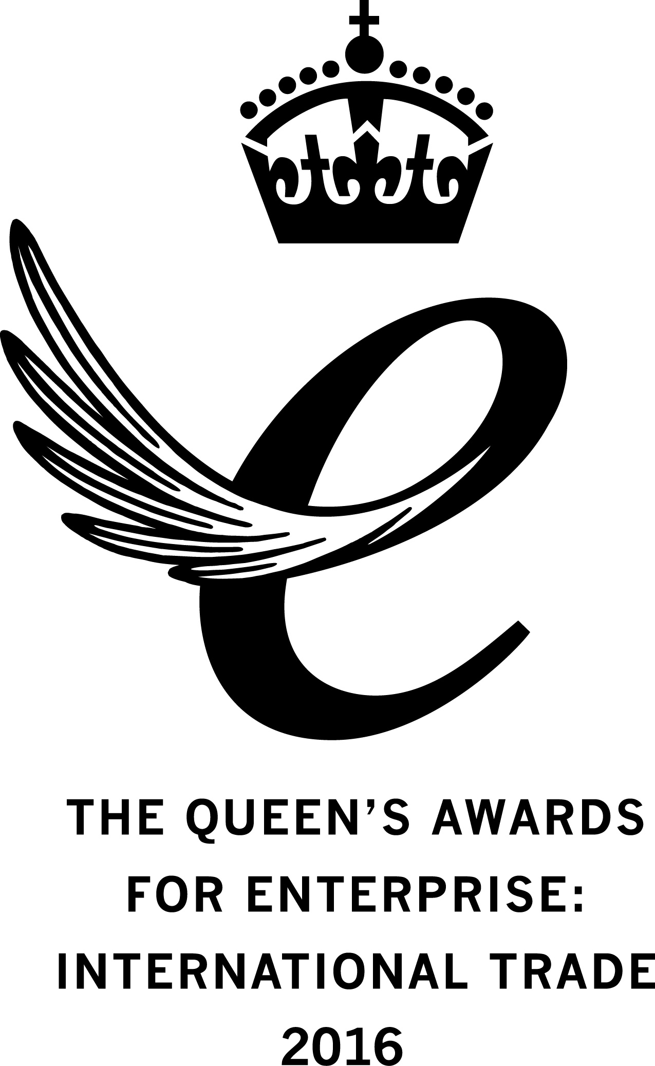 Queen's Award for Enterprise International Trade 2016 Emblem - black on white
